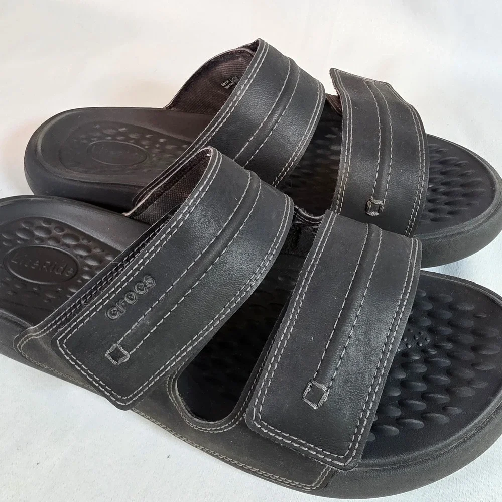 Crocs Vista II LiteRide Black Mens 11 Slide Sandals Double Strap Adjustable